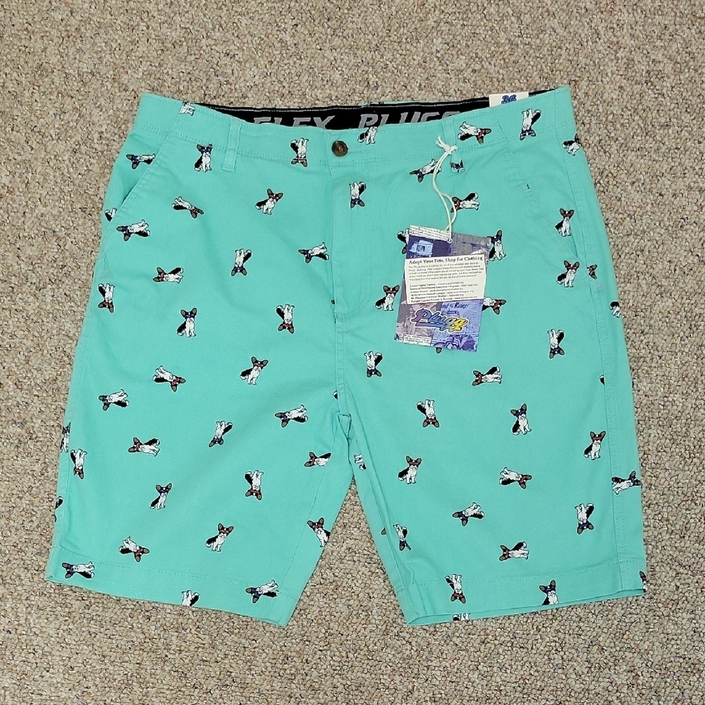 Plugg Frenchie Flex Waist Shorts men's Sz 36. 9" Inseam. teal New summer preppy